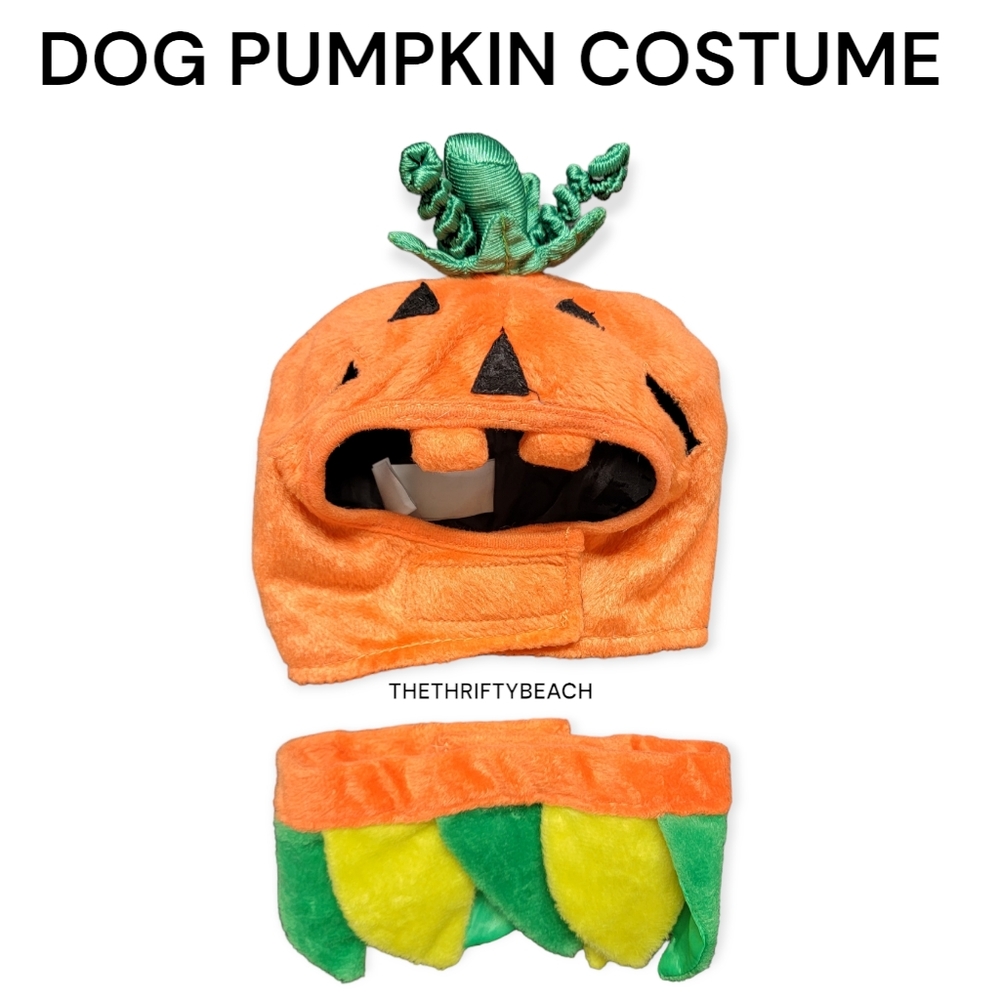 Plush Pumpkin Halloween Dog Pet Costume Hat Collar Set 🎃